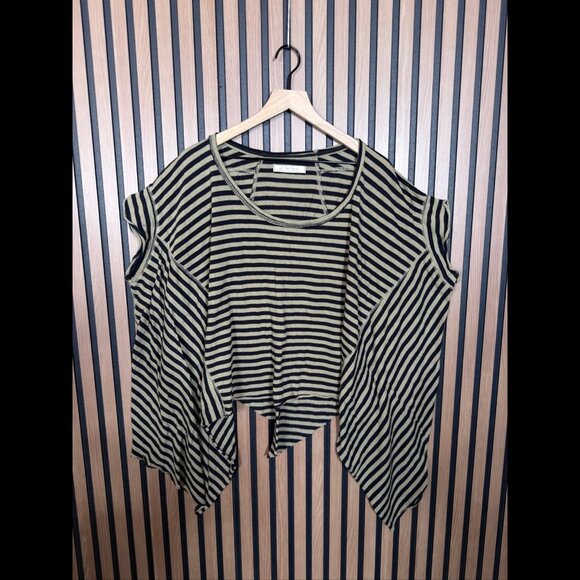 Free People Poncho XL Mens Green Black Cold Shoulder Popover Top Stretch - Picture 1 of 7